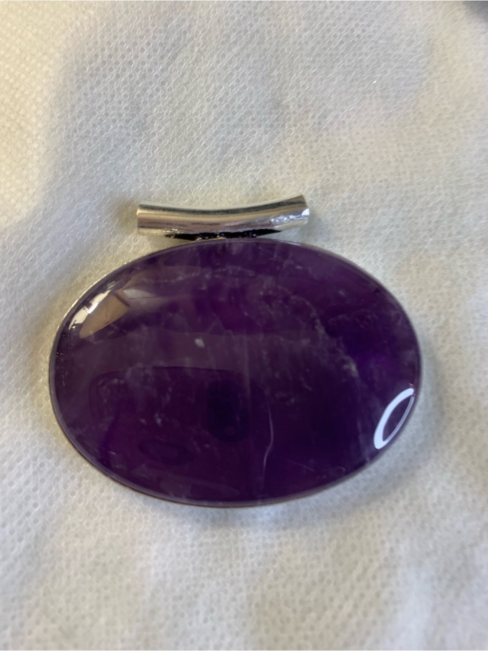 Amethyst Oval Stone Pendant Cast In Sterling Silver Bale - Women’s Jewelry